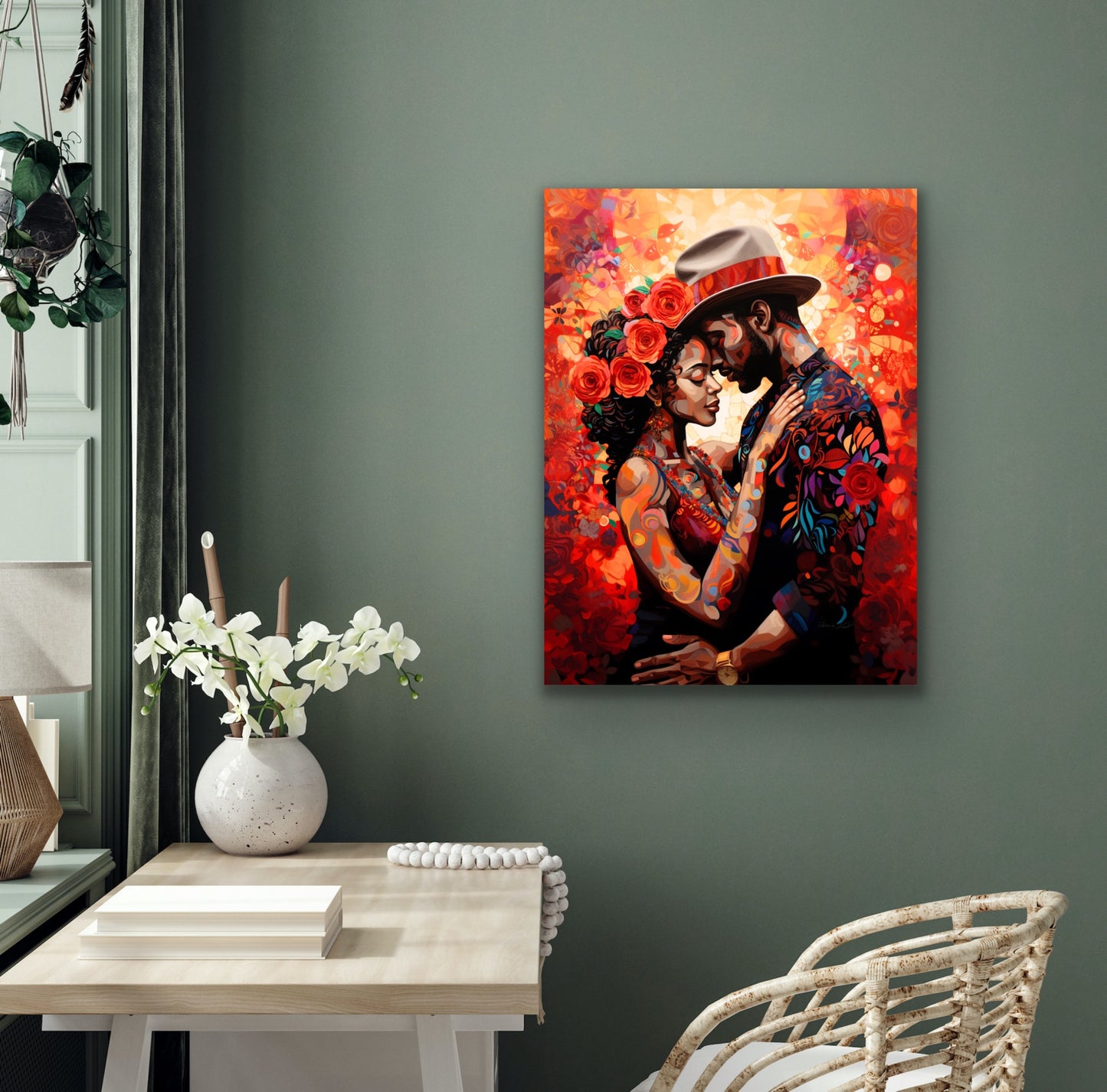 A Blooming Love | Black Love | Stretched Canvas Print Wall Art | Black Art | African American Art