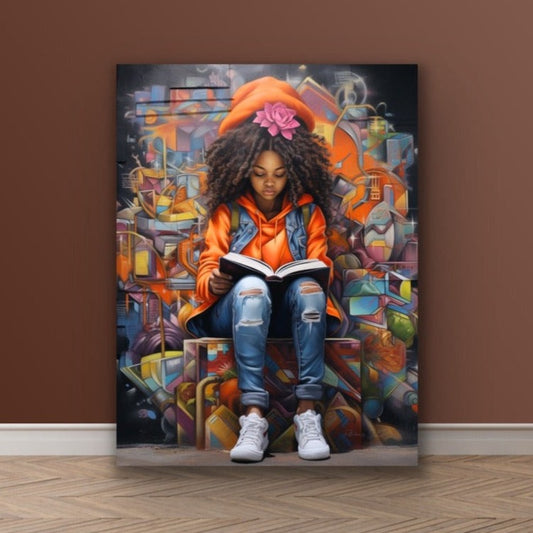 My Happy Place | Reading Art | Stretched Canvas Print Wall Art | Black Art | African American Art
