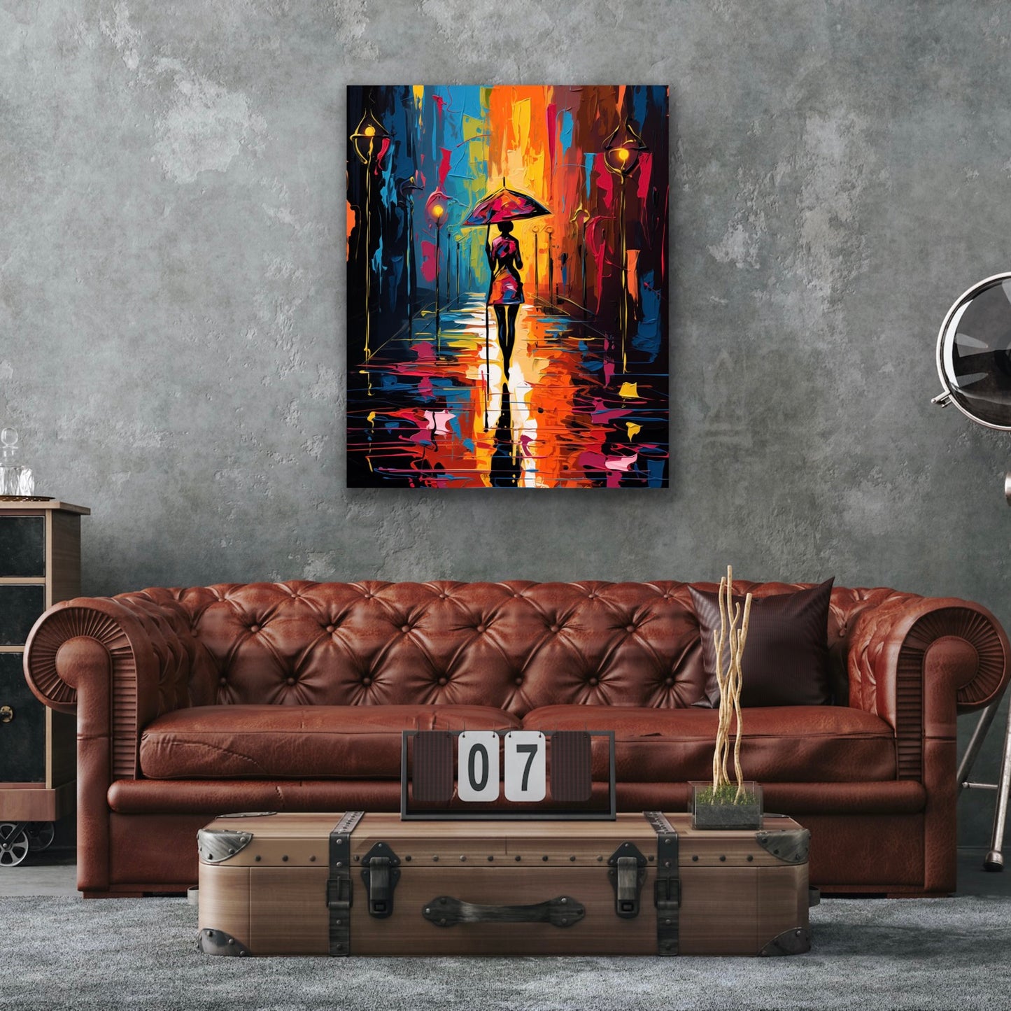 Walking In the Rain | Stretched Canvas Print Wall Art | Black Art | African American Art