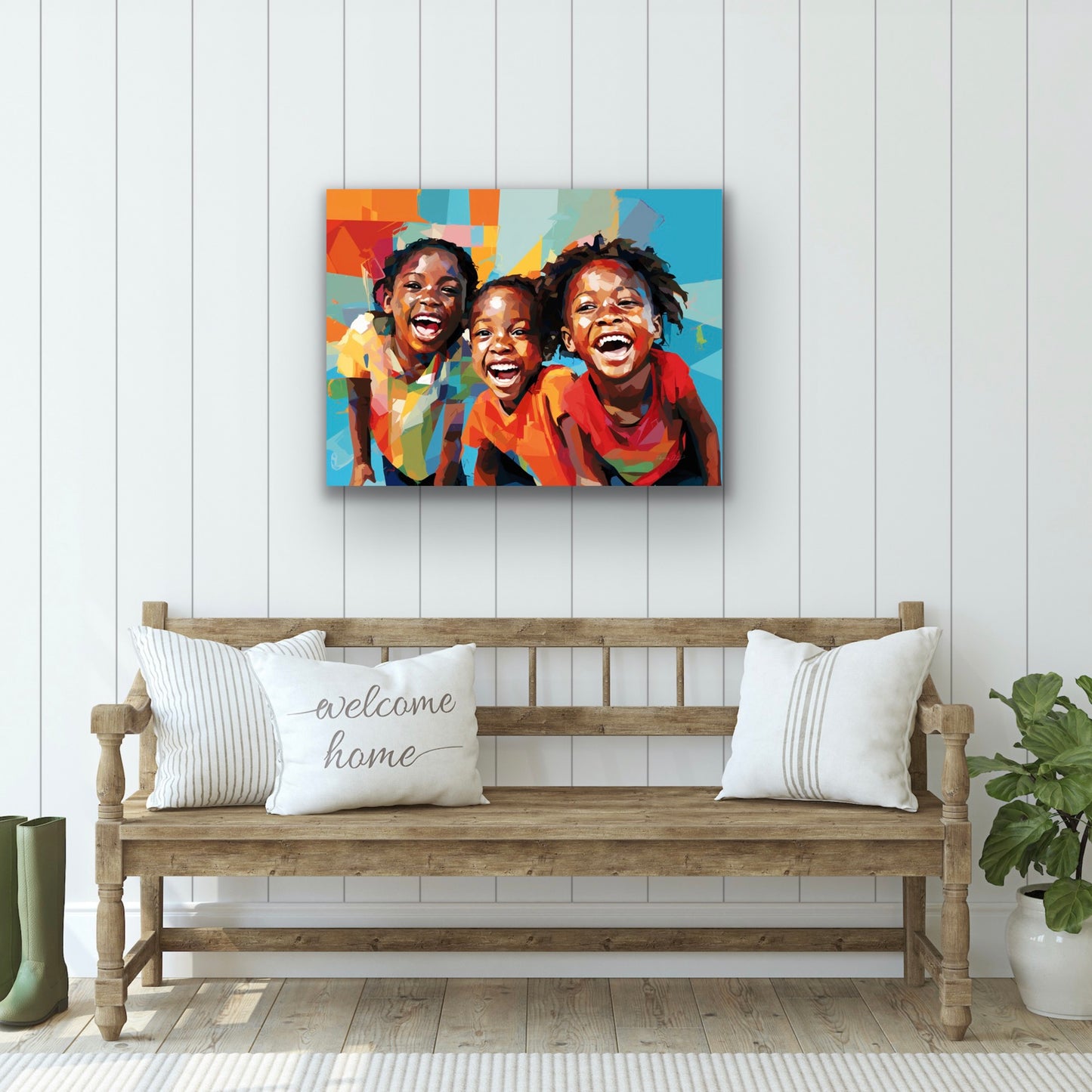 Cousins Having Fun | Stretched Canvas Print Wall Art | Black Art | African American Art