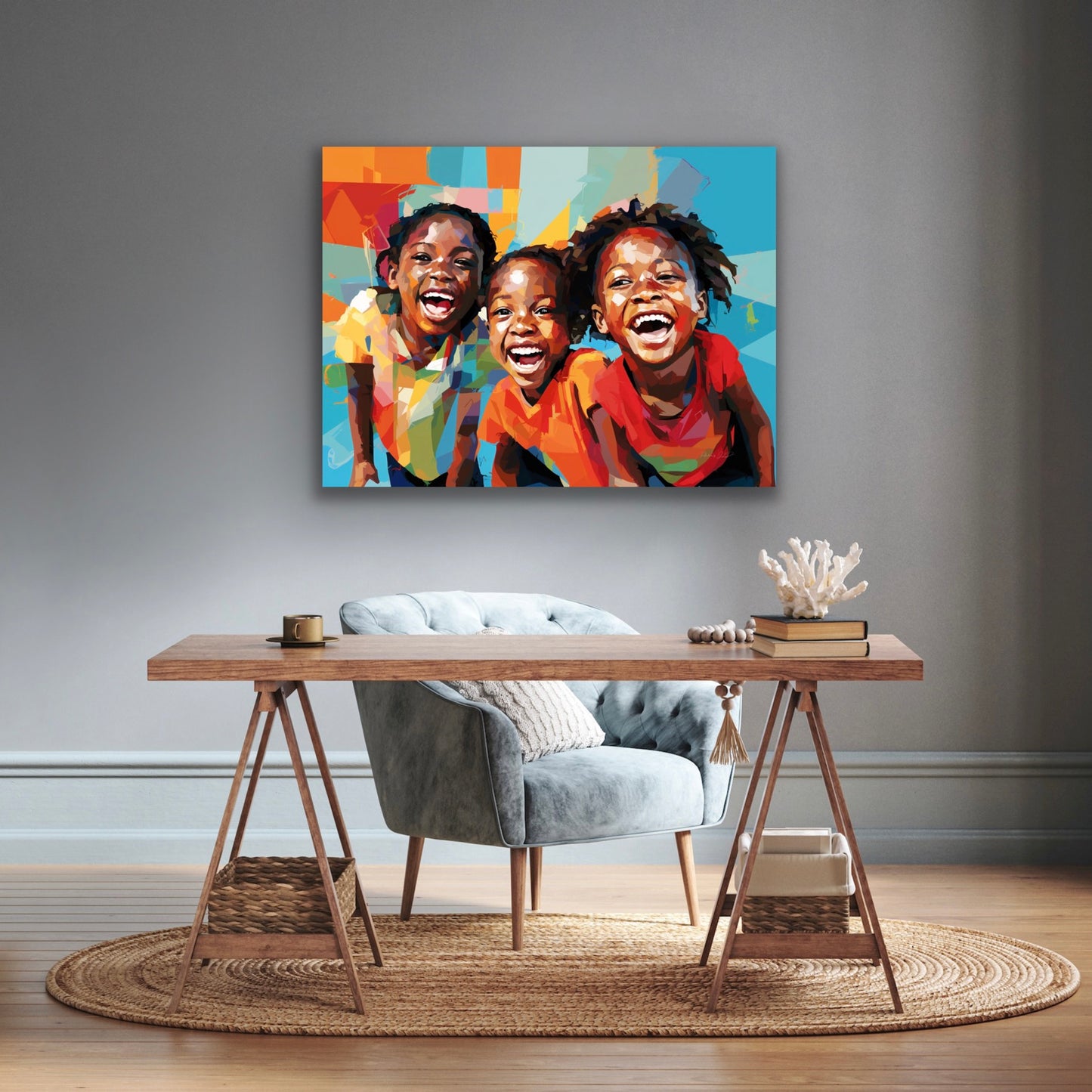 Cousins Having Fun | Stretched Canvas Print Wall Art | Black Art | African American Art