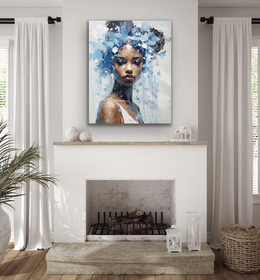 Beautiful Blue | Stretched Canvas Print Wall Art | Black Art | African American Art