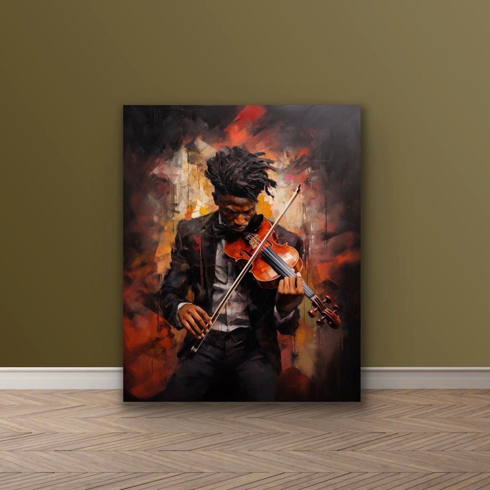 A Gentleman & His Violin | Stretched Canvas Print Wall Art | Black Art | African American Art