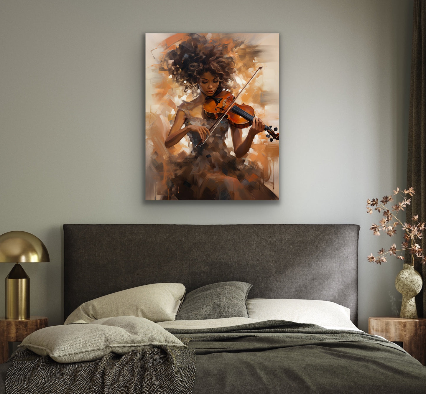 A Lady & Her Violin | Stretched Canvas Print Wall Art | Black Art | African American Art