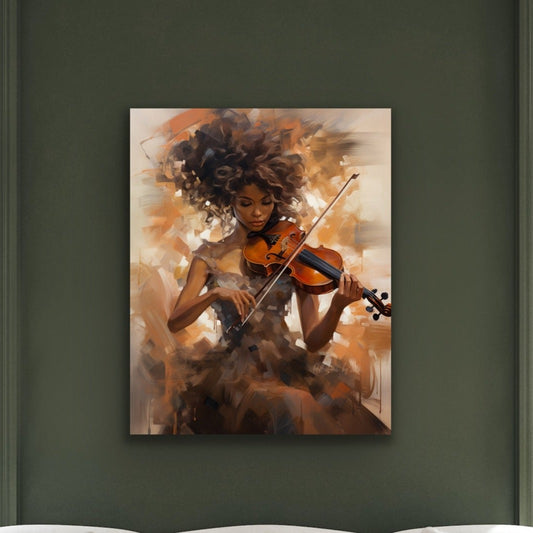 A Lady & Her Violin | Stretched Canvas Print Wall Art | Black Art | African American Art
