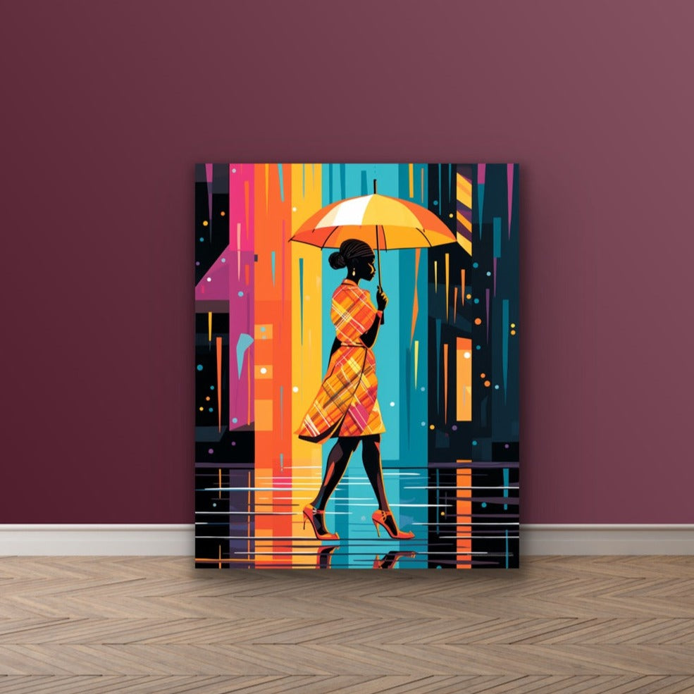 Lady with the Coral Umbrella  | Stretched Canvas Print Wall Art | Black Art | African American Art