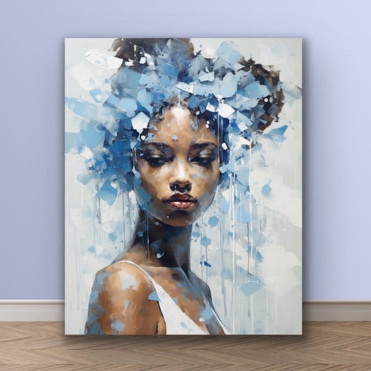 Beautiful Blue | Stretched Canvas Print Wall Art | Black Art | African American Art