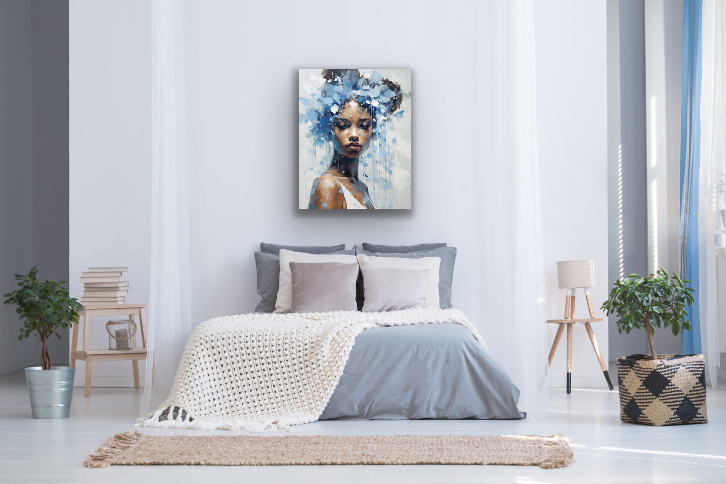 Beautiful Blue | Stretched Canvas Print Wall Art | Black Art | African American Art