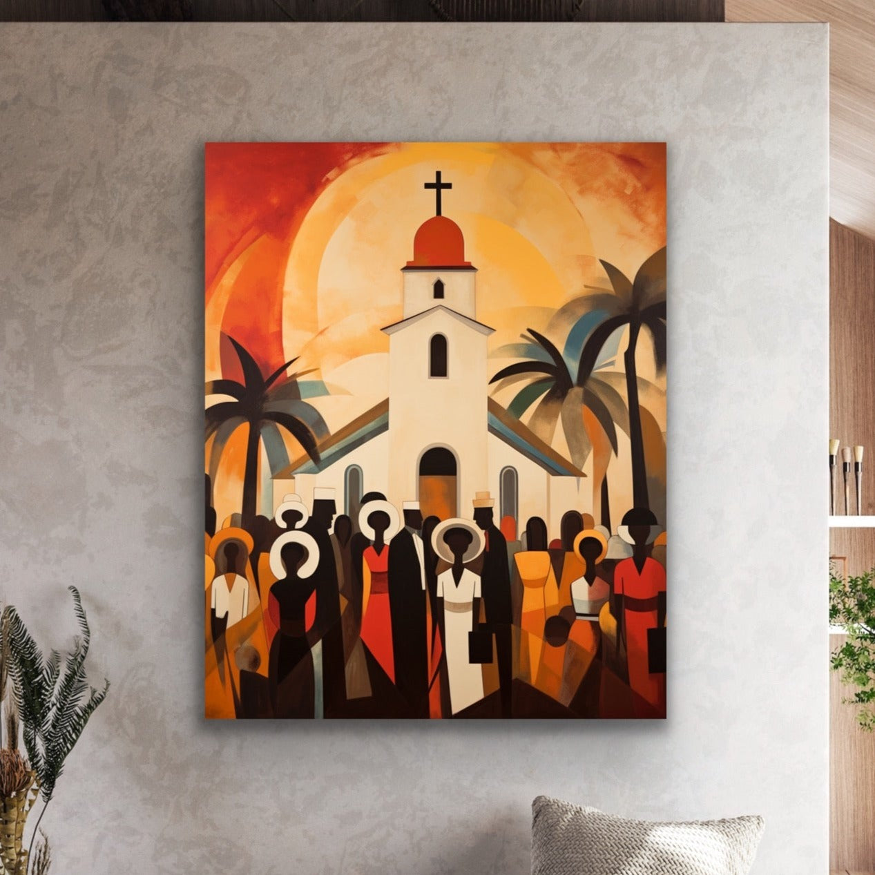 The Fellowship | Stretched Canvas Print Wall Art | Black Art | African American Art | Black Church Art
