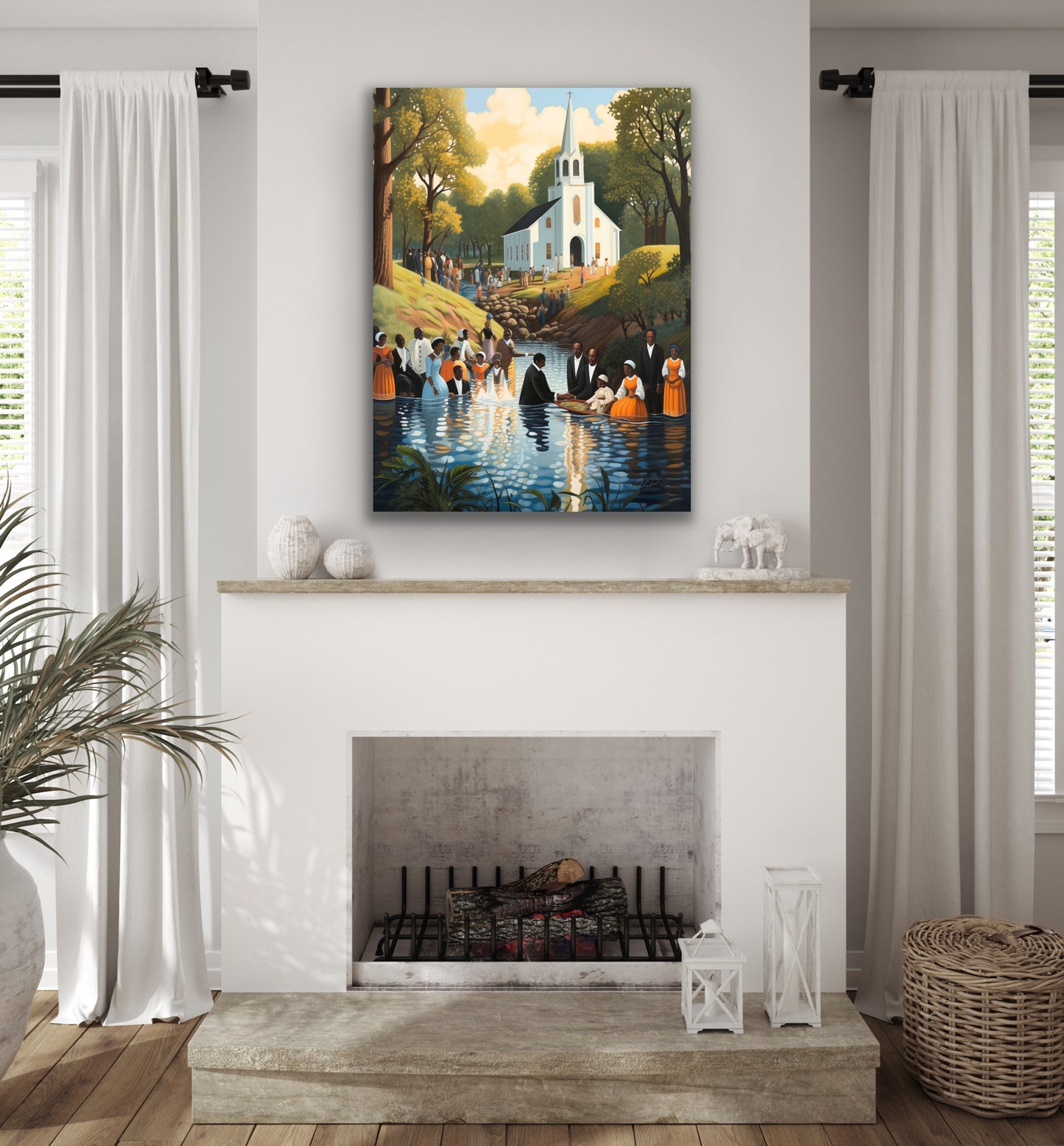 Down To The Water | Stretched Canvas Print Wall Art | Black Art | African American Art | Black Church Art