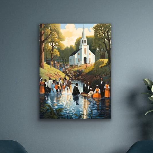 Down To The Water | Stretched Canvas Print Wall Art | Black Art | African American Art | Black Church Art