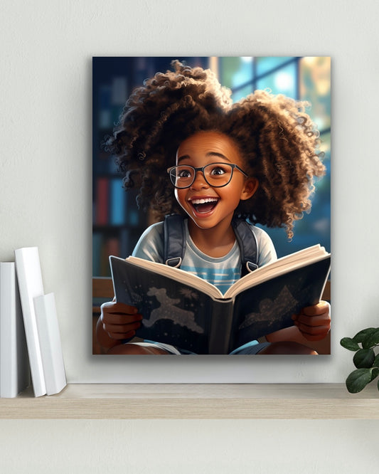 The Joy of Reading | Reading Art | Stretched Canvas Print Wall Art | Black Art | African American Art
