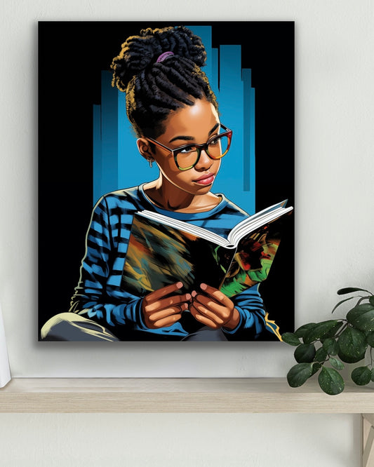 A Good Book | Reading Art | Stretched Canvas Print Wall Art | Black Art | African American Art