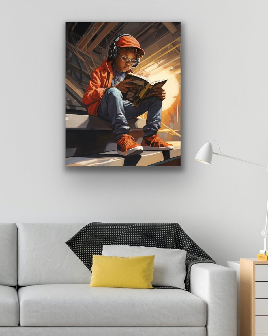 Literary Adventures| Stretched Canvas Print Wall Art | Black Art | African American Art