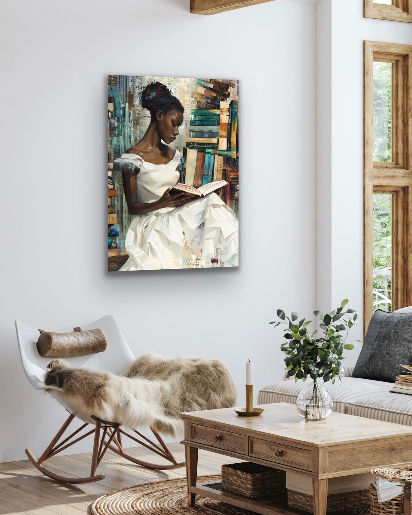 My Library Getaway | Reading Art | Stretched Canvas Print Wall Art | Black Art | African American Art