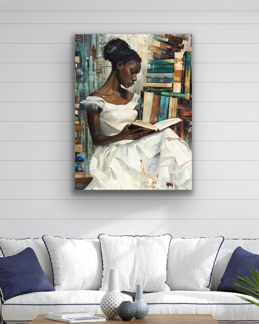 My Library Getaway | Reading Art | Stretched Canvas Print Wall Art | Black Art | African American Art