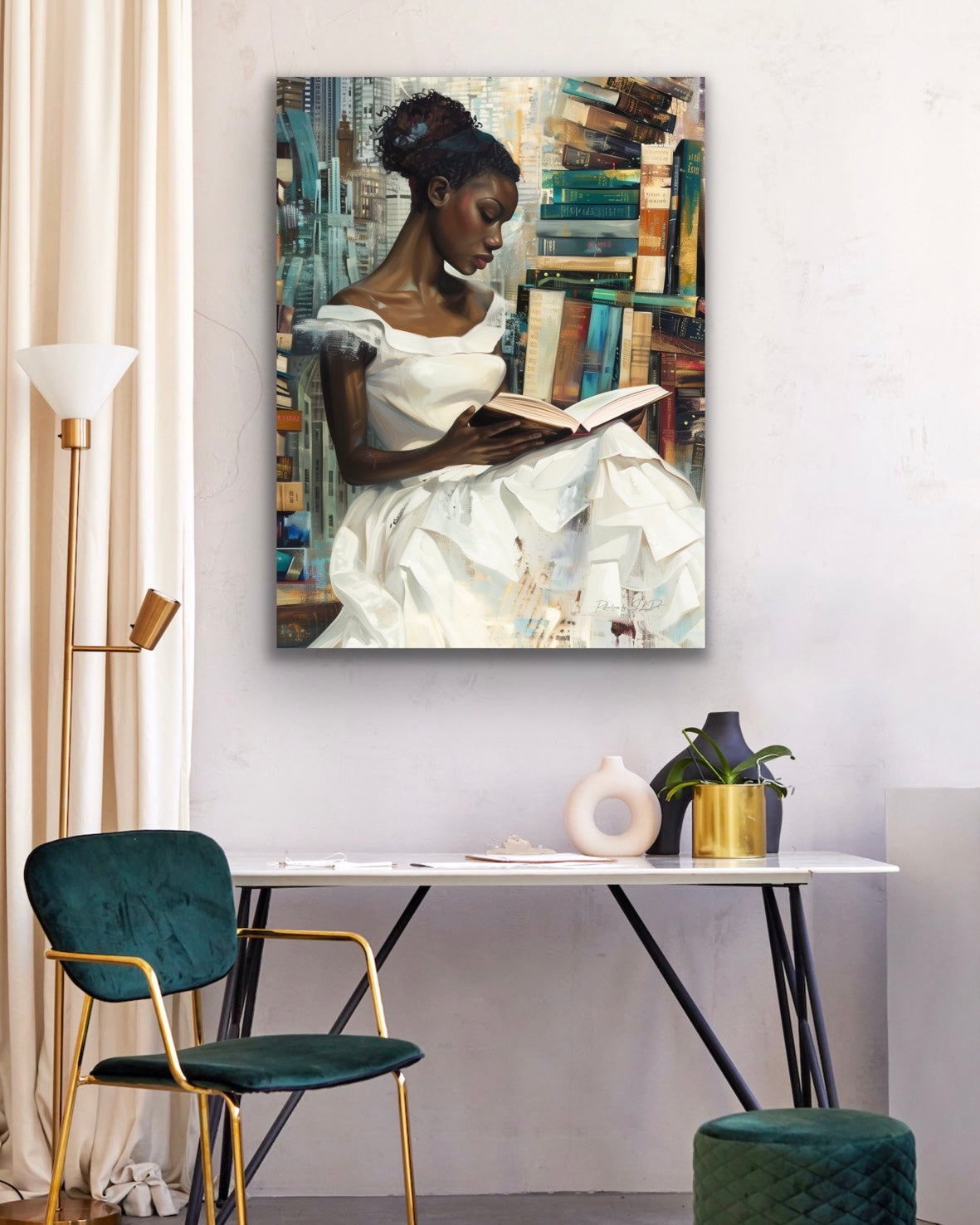 My Library Getaway | Reading Art | Stretched Canvas Print Wall Art | Black Art | African American Art