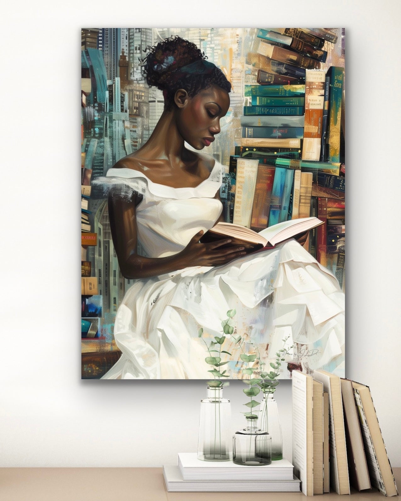 My Library Getaway | Reading Art | Stretched Canvas Print Wall Art | Black Art | African American Art