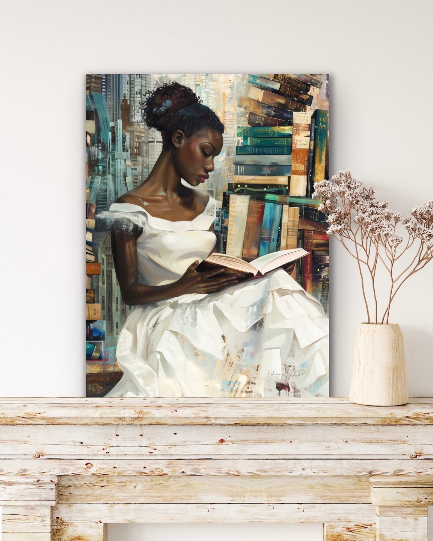 My Library Getaway | Reading Art | Stretched Canvas Print Wall Art | Black Art | African American Art