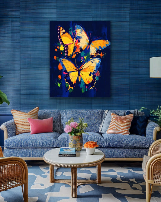 Midnight Butterflies| Stretched Canvas Print Wall Art | Black Art | African American Art