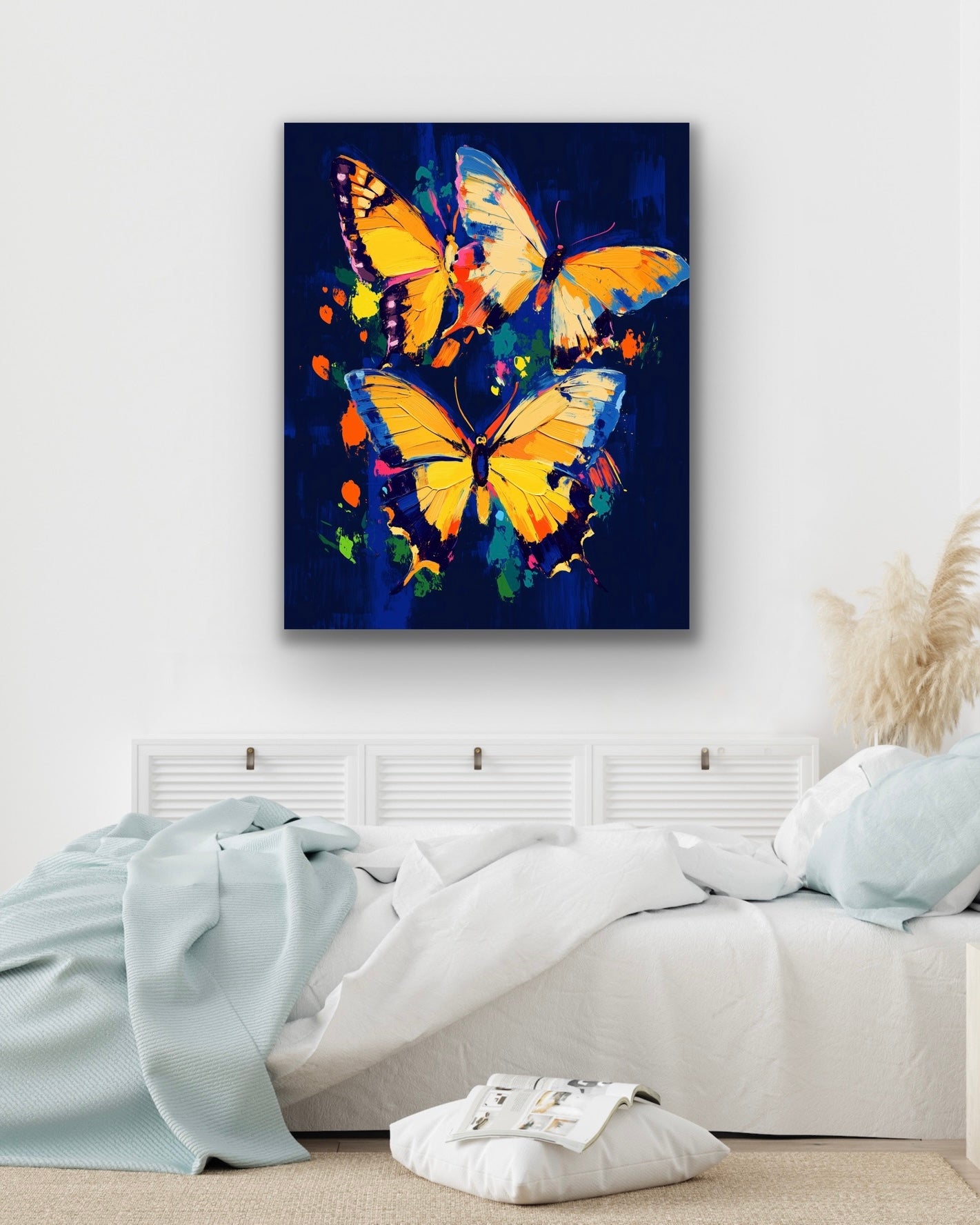 Midnight Butterflies| Stretched Canvas Print Wall Art | Black Art | African American Art