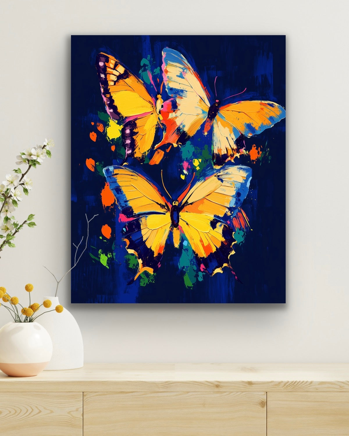 Midnight Butterflies| Stretched Canvas Print Wall Art | Black Art | African American Art