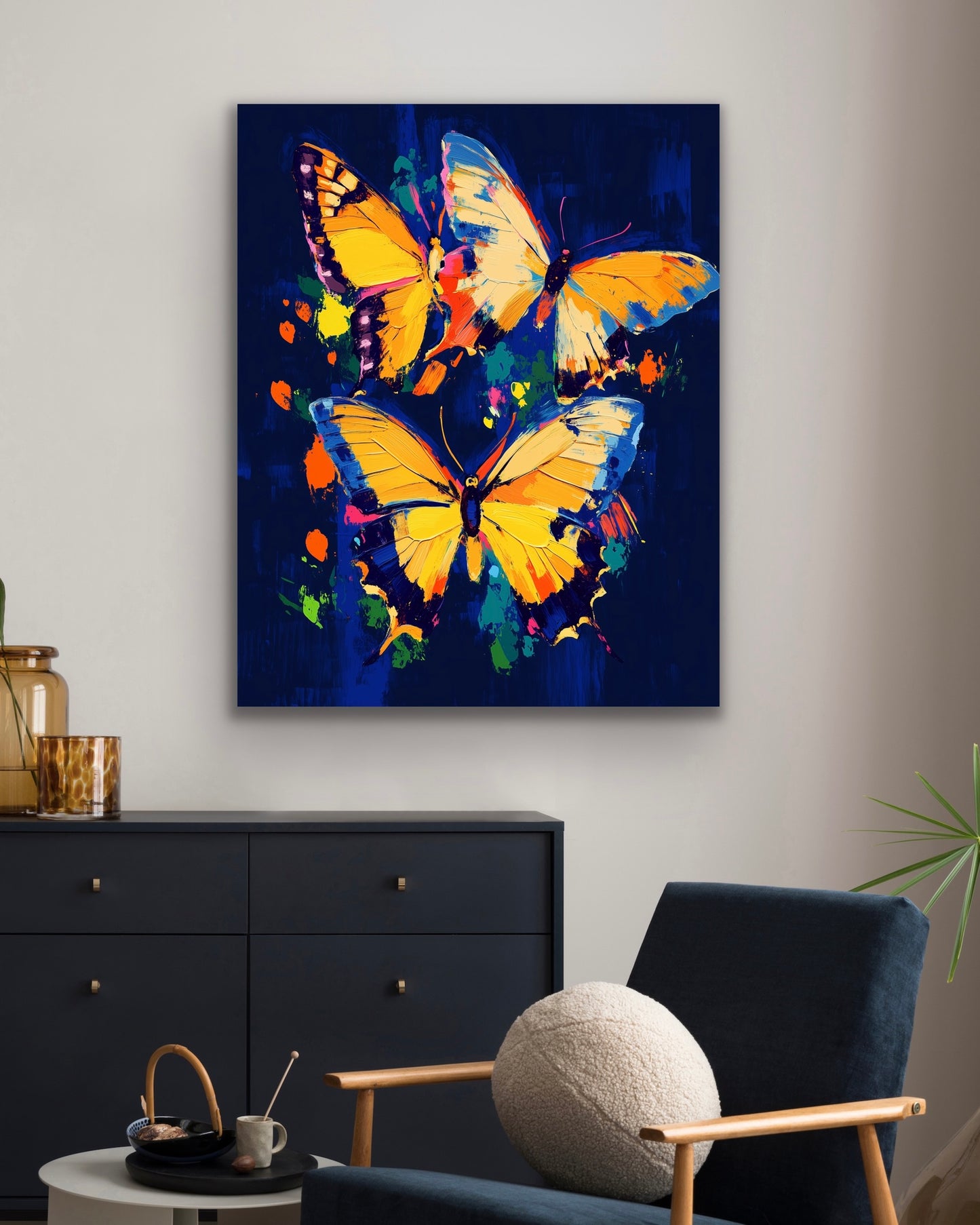 Midnight Butterflies| Stretched Canvas Print Wall Art | Black Art | African American Art