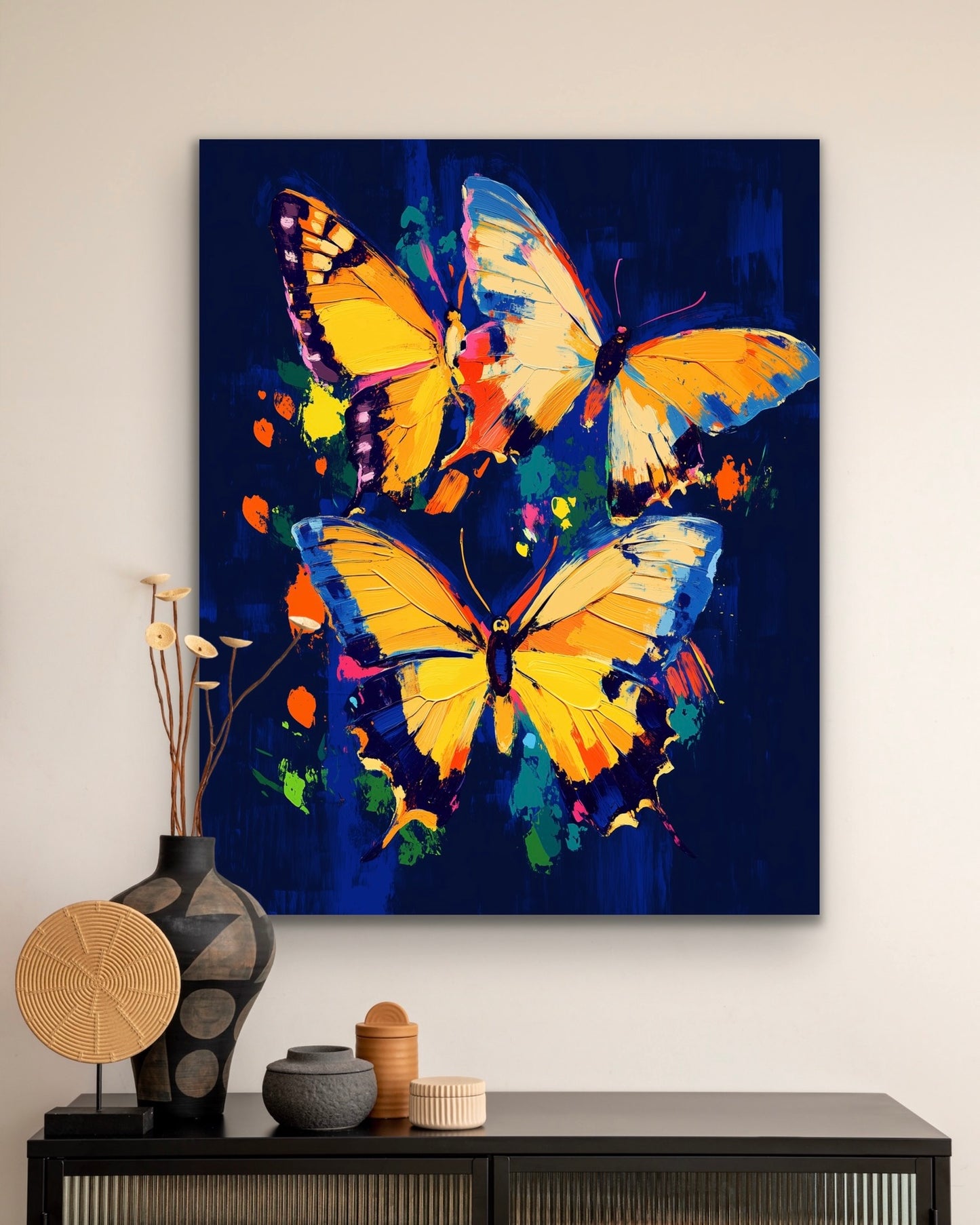 Midnight Butterflies| Stretched Canvas Print Wall Art | Black Art | African American Art