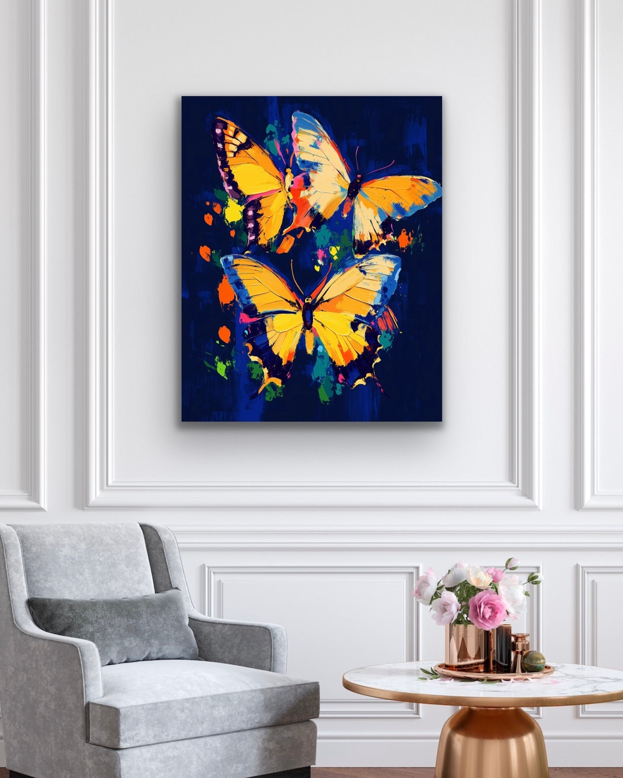 Midnight Butterflies| Stretched Canvas Print Wall Art | Black Art | African American Art