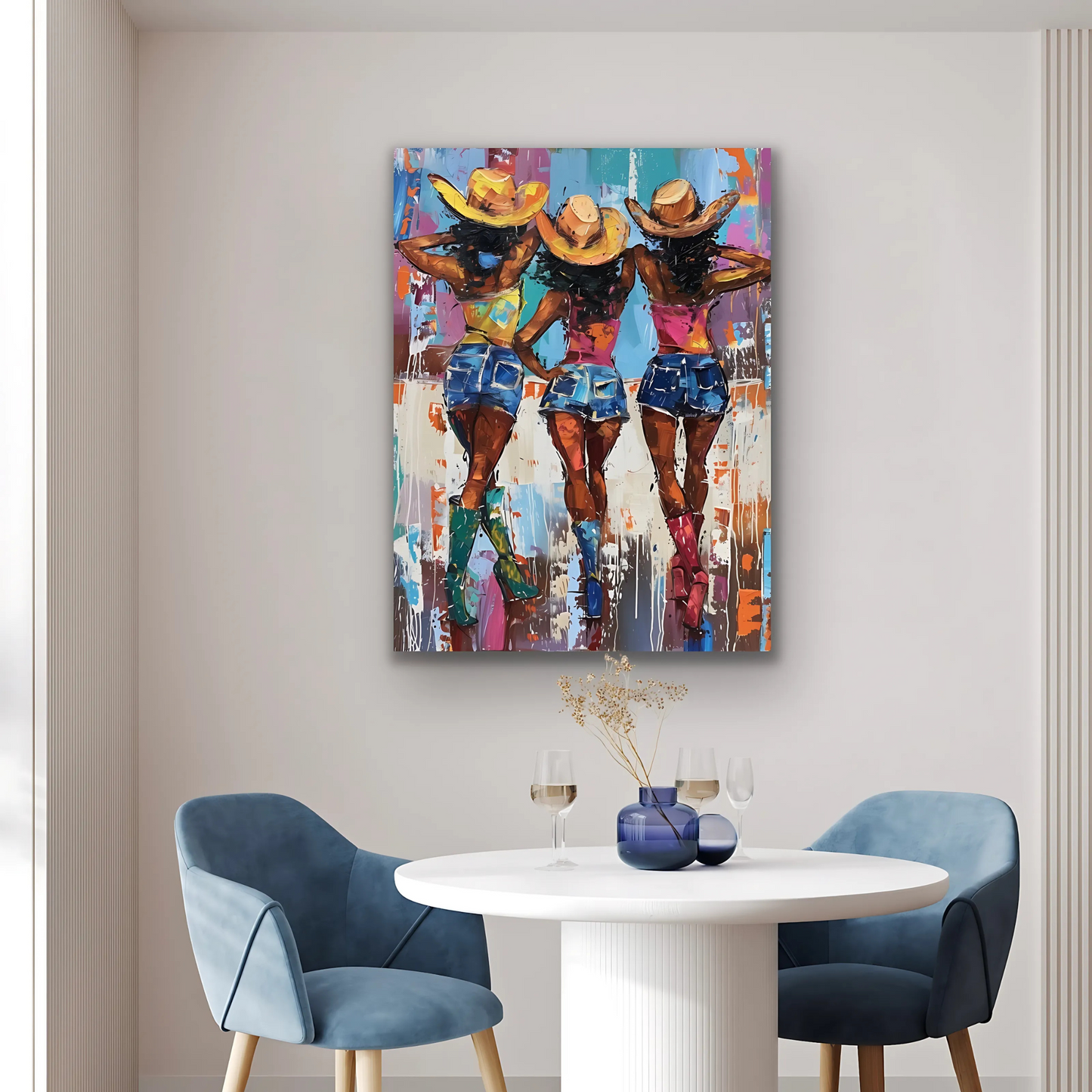 Nashville Nights | Black Western Cowgirl Wall Art |Stretched Canvas Print Wall Art | Black Art | African American Art