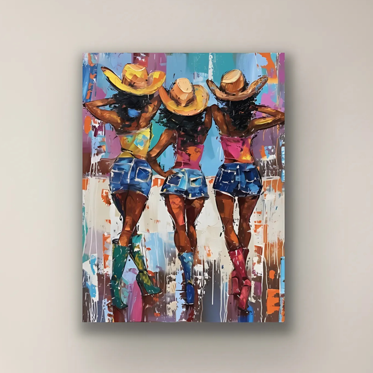 Nashville Nights | Black Western Cowgirl Wall Art |Stretched Canvas Print Wall Art | Black Art | African American Art