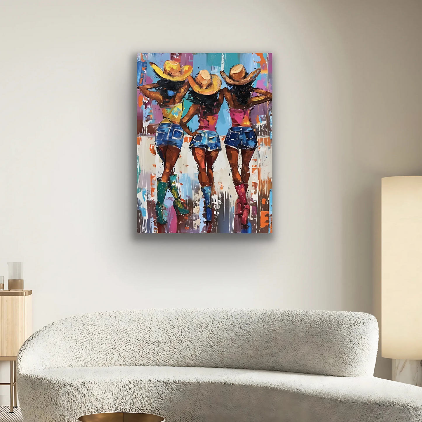 Nashville Nights | Black Western Cowgirl Wall Art |Stretched Canvas Print Wall Art | Black Art | African American Art